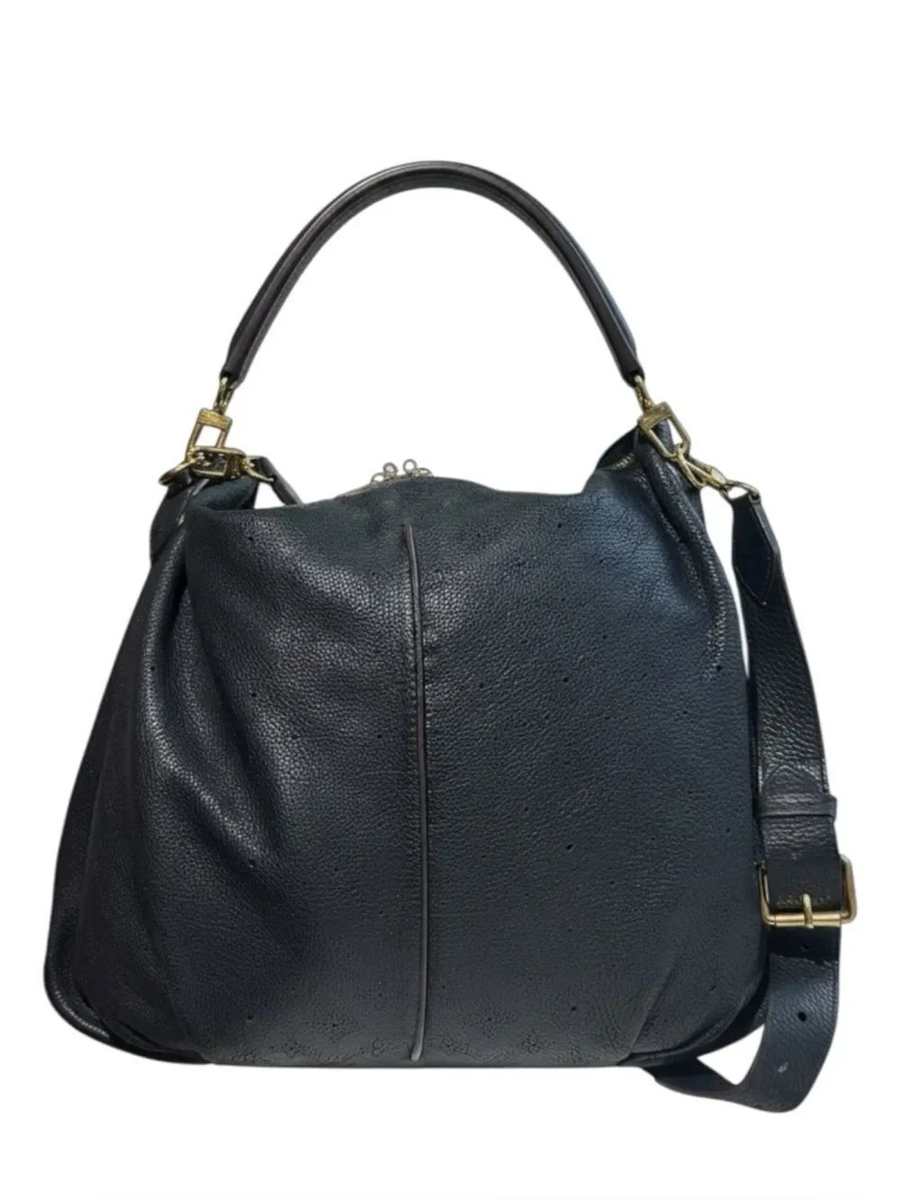 Louis Vuitton Black Mahina LV Monogram Leather Brown Trim M93987 Selene MM Hobo
